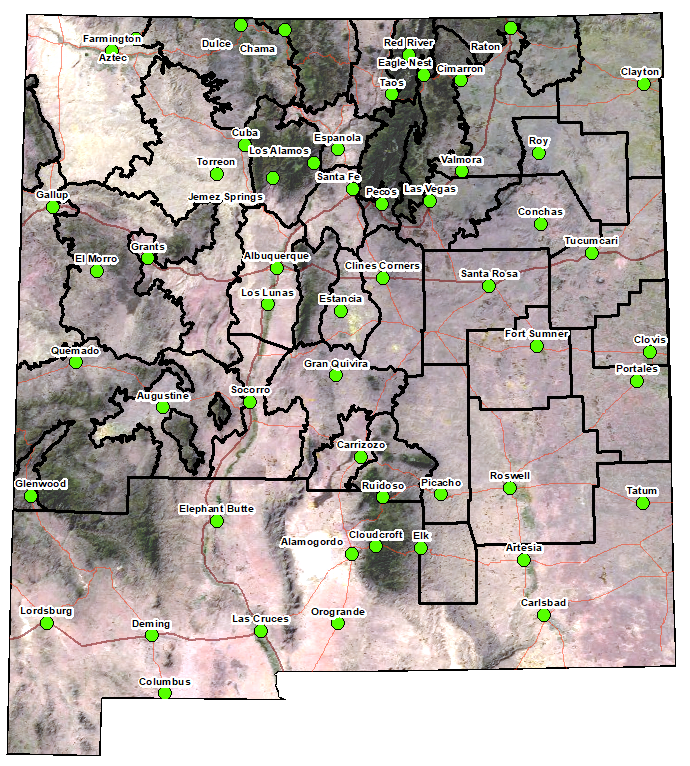 Map of New Mexico With Freeze Data Locations