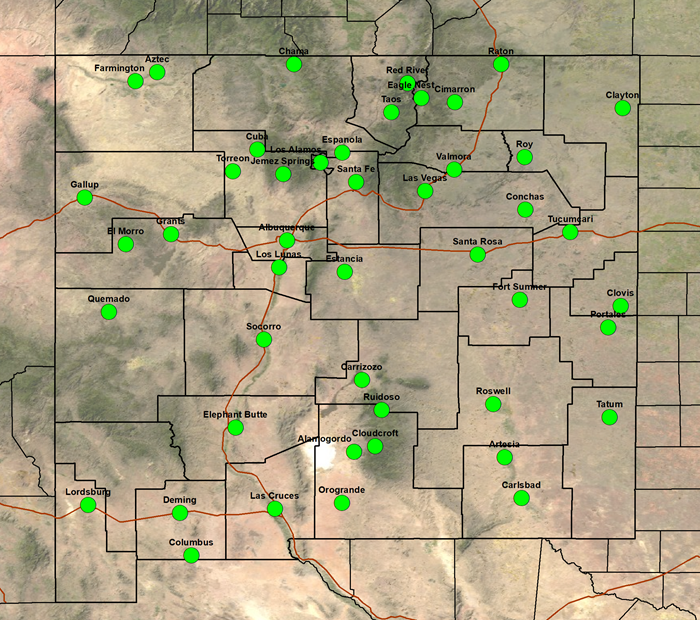 Map of New Mexico With First & Average First Snowfall Dates