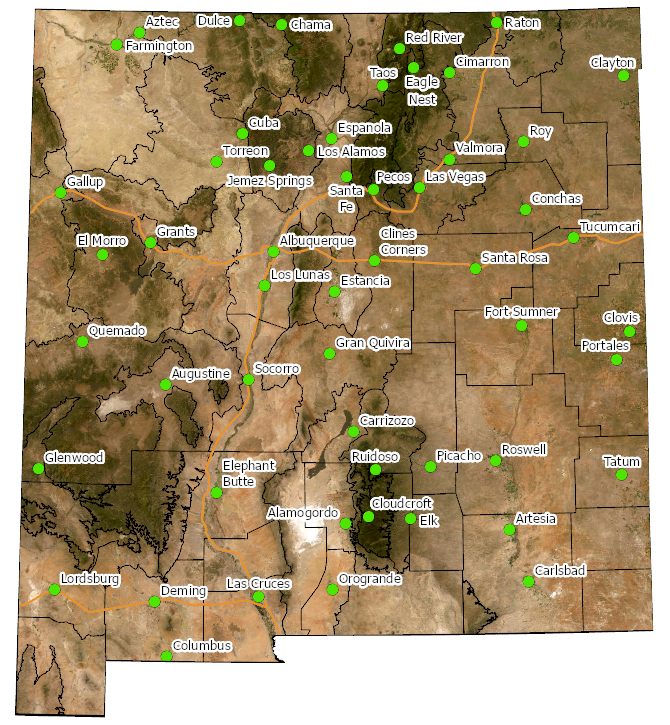 Map of New Mexico With Locations Freeze Dates