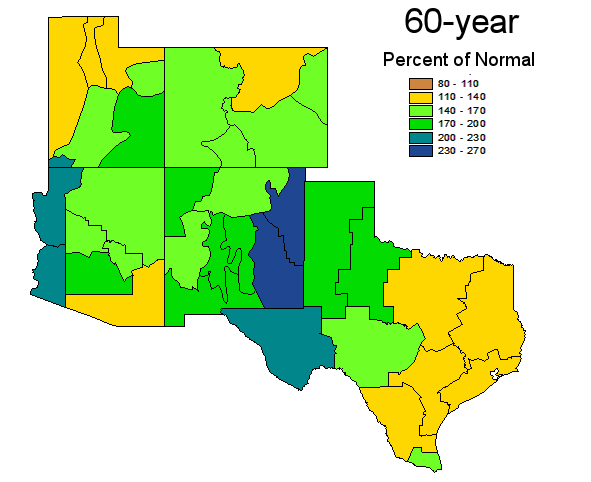 percent of normal precipitation by climate division