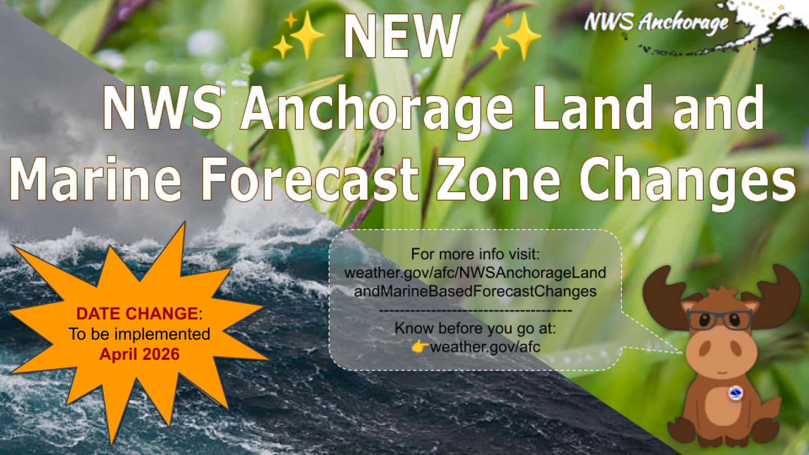 NEW NWS Anchorage Land and Marine Forecast Zone Changes. Date change: To be implemented April 2026.
