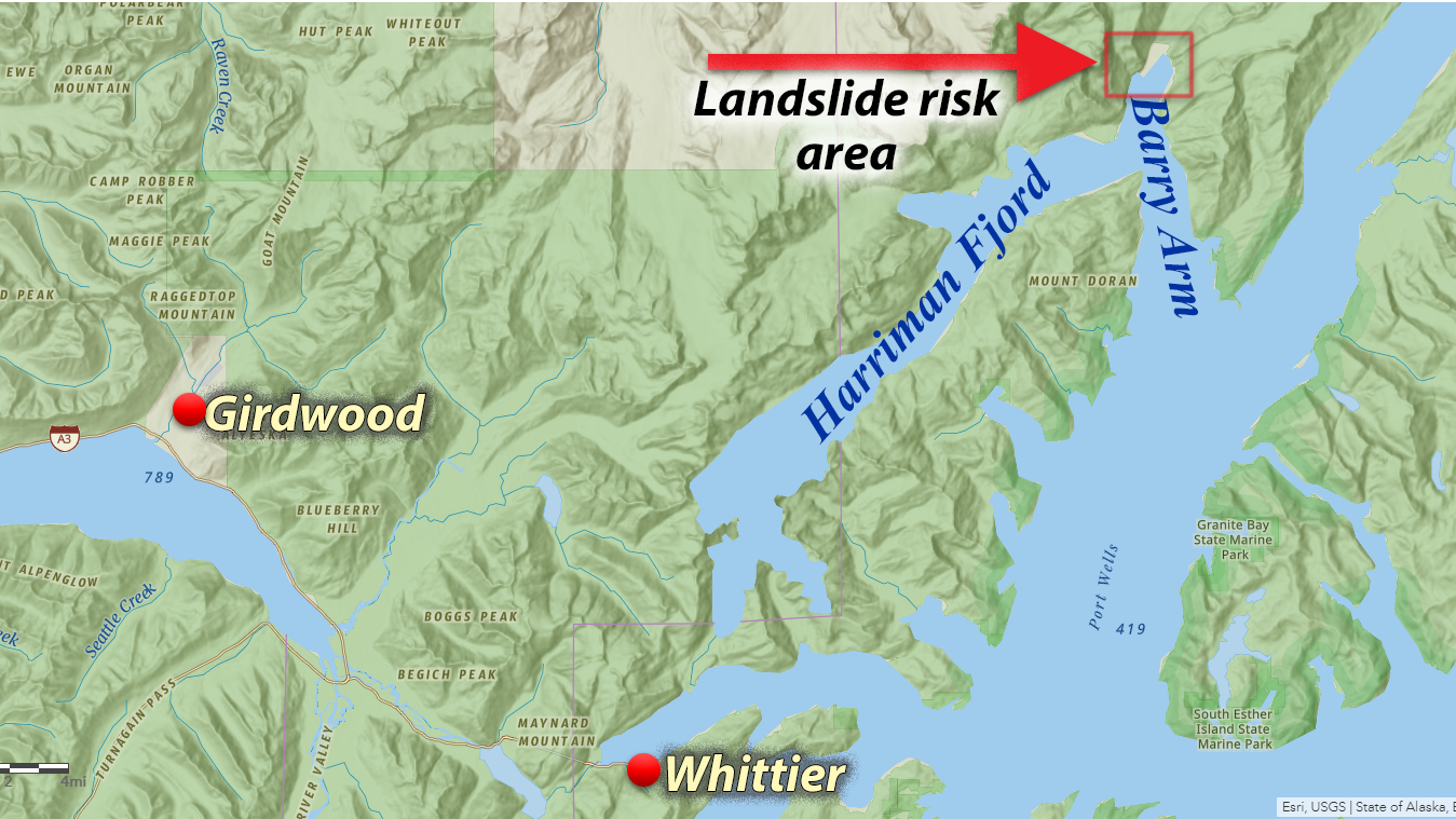 Map showing Barry Arm location on Prince William Sound