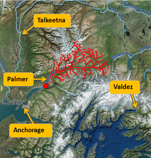 Outline of entire Matanuska River Drainage Basin