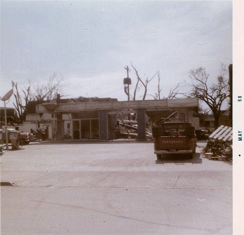 Looking south from Gilbert at gas station on corner of Hildreth. This was directly across the street south from Cedar Terrace.