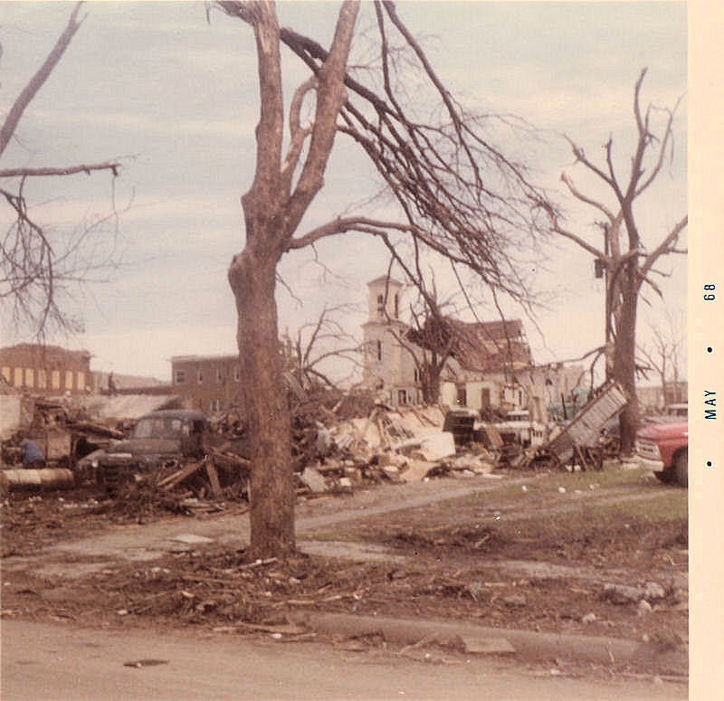 Looking straight north from Clark near Milwaukee at the First Methodist Church.