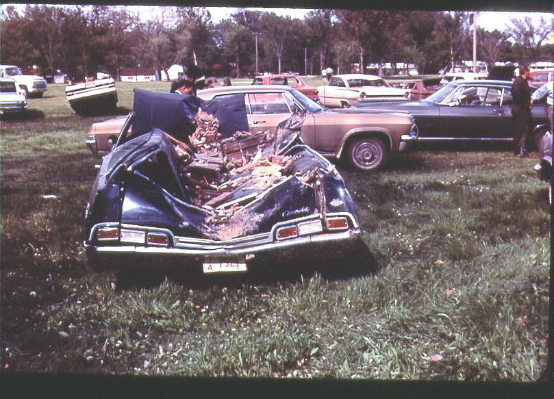 Car destroyed by falling debris in Charles City, IA