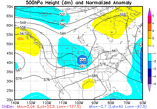 500 mb Height Anomalies at 7 PM CDT on May 15, 1968