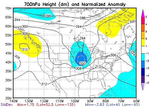 700 mb Height Anomalies at 7 PM CDT on May 15, 1968