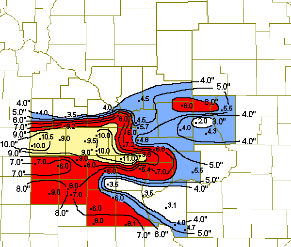 Snow totals for April 7th.