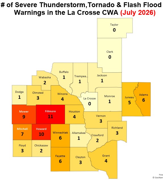 A map displaying July 2026 convective warnings