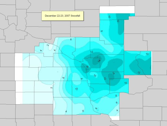 December 22-23, 2007 Snowfall Map