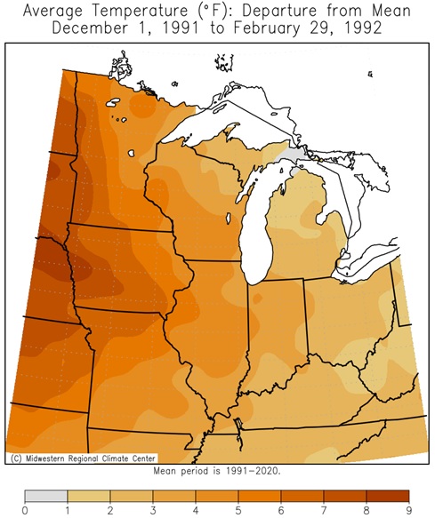 1991-92 Winter Temps Departures