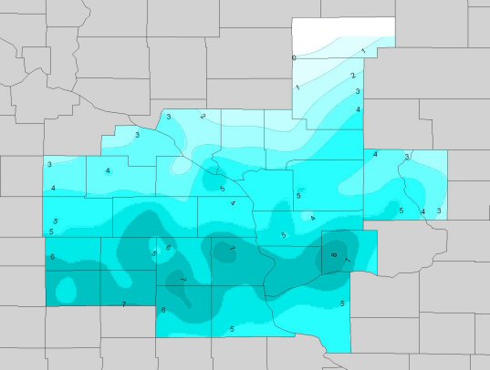 Snowfall map for January 21, 2007