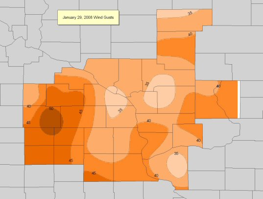 January 29, 2008 Wind Gusts