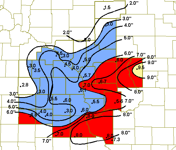 Snow totals for March 1-2