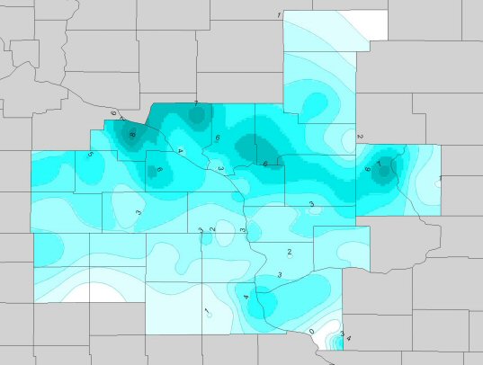 Snowfall map for March 16 2006