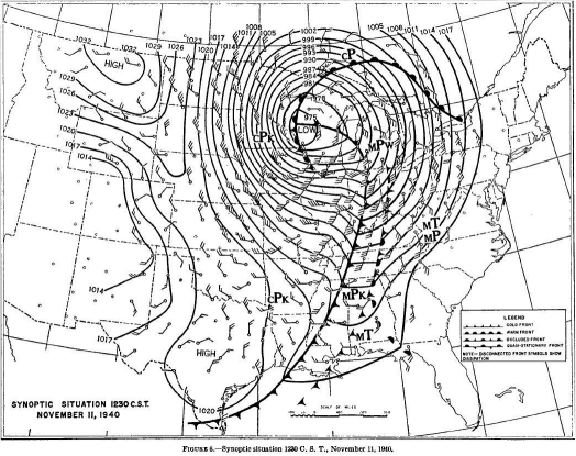 Weather Map from November 11, 1940 at 1230 PM CST