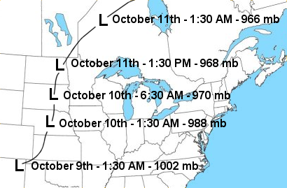 image of the surface low track of the wind storm