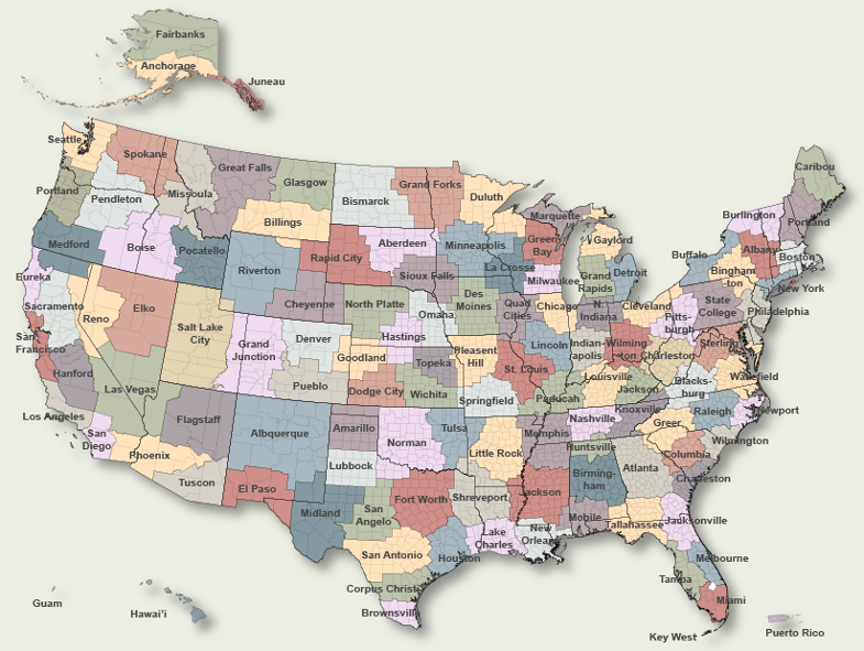 Map of National Weather Service offices.