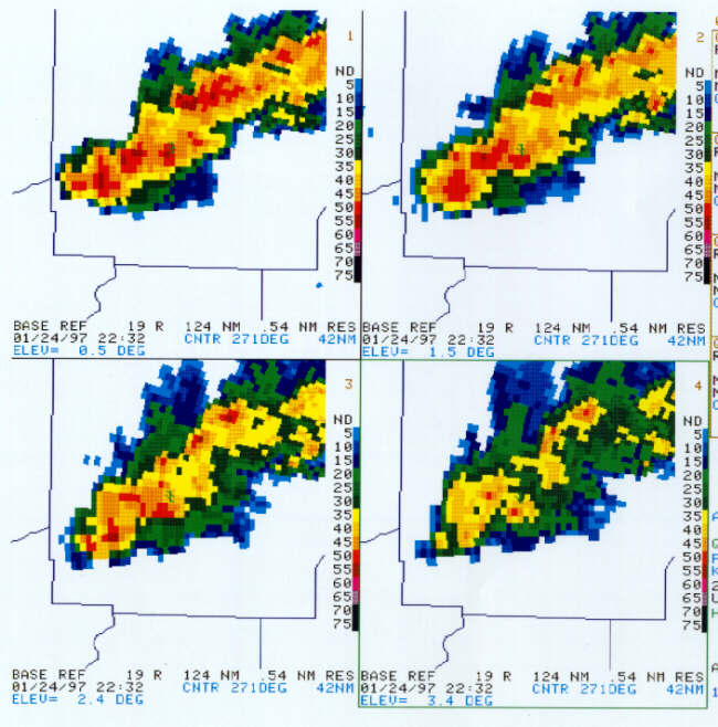 This 2232Z reflectivity product displays the cell that eventually produced the Tuscaloosa Tornado starting around 2300Z.  The storm had a tight reflectivity gradient on the south or southwest flank, otherwise the reflectivity data was unimpressive at this time.