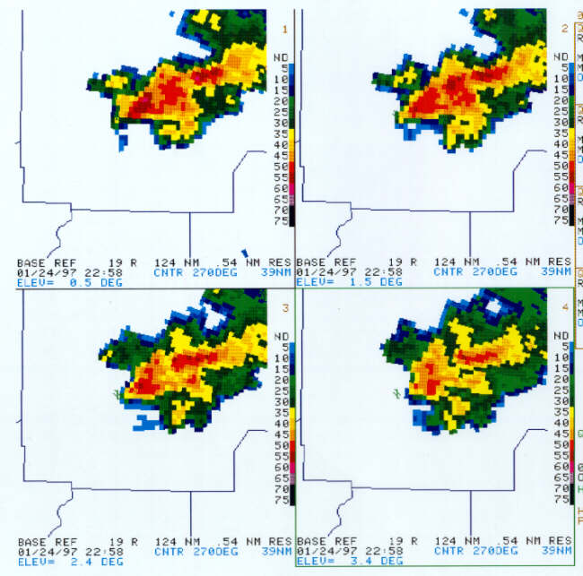 At 2258Z a subtle looking hook was starting to show up at the 0.5 degree slice.  The tight reflectivity gradient had intensified and lengthened on the southern flank.