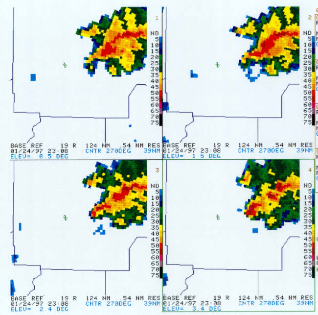 A well-defined hook was evident at 2308Z at 0.5 of a degree.