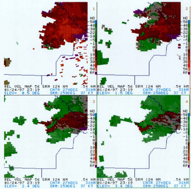 Storm relative velocity image at 2319 UTC.