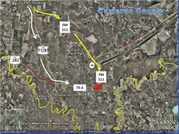 Map of Southern Cameron County with highways to Hurricane Awareness Tour (click to enlarge)