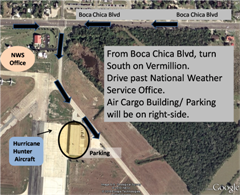 Zoomed in map to Hurricane Awareness Tour at Brownsville/SPI airport Air Cargo Building and NWS Office (click to enlarge)