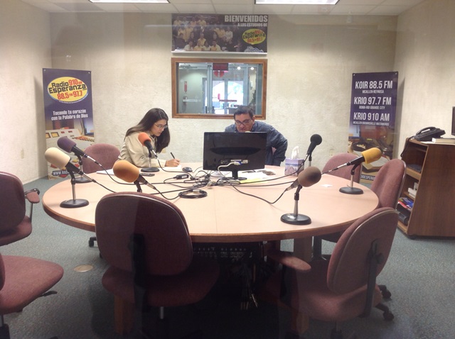 Ms. Maria Torres and Pastor Abiel Ake of Radio Esperanza, in the broadcast cabin