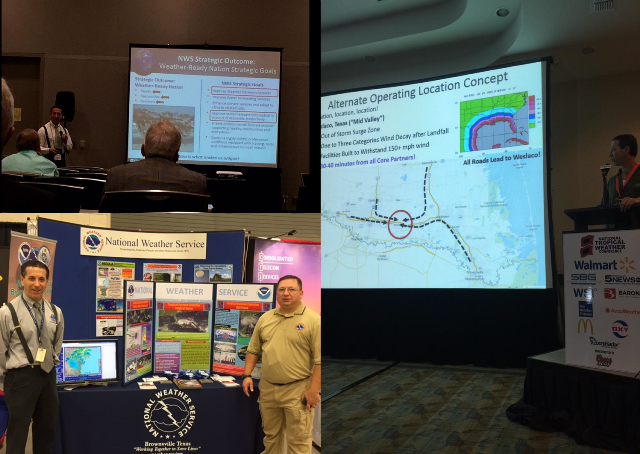 Collage of NWS Brownsville/Rio Grande Valley presentations at three tropical themed conferences in spring 2015