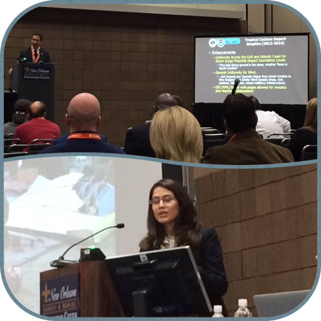 Barry Goldsmith (top) and Maria Torres (bottom) of NWS Brownsville/Rio Grande Valley present simultaneously at the American Meteorological Society's 96th Annual Meeting