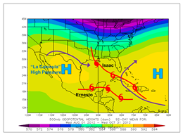 Average 500 mb geopotential height for the tropical western Atlantic during the peak of the 2011 hurricane season (click to enlarge)