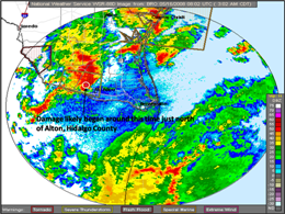 NWS Ridge Radar, base reflectivity, 302 AM CT (click to enlarge)