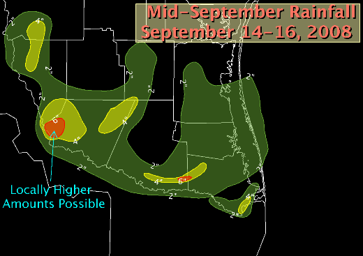 Mid September 2008 Rainfall estimates, Lower Rio Grande Valley