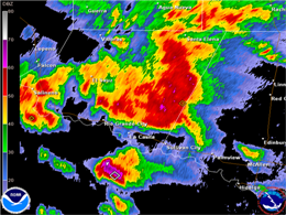 Radar snapshot, base reflectivity at 0.5 degrees, 21z (4 PM CT) May 16th 2009 (click to enlarge)