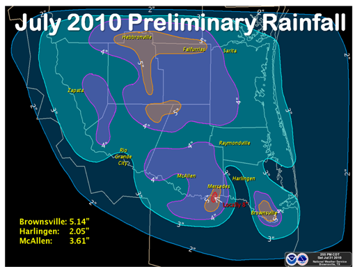 Rainfall Across Deep South Texas, July, 2010 (click to enlarge)