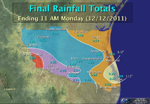 RGV Event total rainfall, December 10th through 12th, 2011 (click to enlarge)