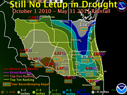 Preliminary measured and estimated rainfall, water year to date (October 1 2010 to May 31 2011), Deep South Texas/Rio Grande Valley (click to enlarge)