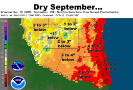 Departure from average rainfall for September, 2011, for the Rio Grande Valley/Deep South Texas (click to enlarge)