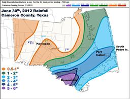 Map of Cameron County rainfall on June 30th, 2012 (click to enlarge)