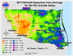 2014 Rainfall Departure from Average for the Rio Grande Valley and Deep South Texas, based on 1981-2010 normals(click to enlarge)