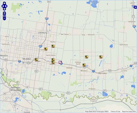 IEM COW interactive map of local storm reports for Hidalgo County, Texas, August 13 2014