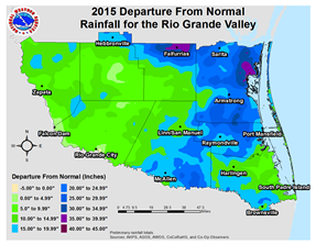 2015 Rainfall Departure from Average for the Rio Grande Valley and Deep South Texas, based on 1981-2010 normals(click to enlarge)