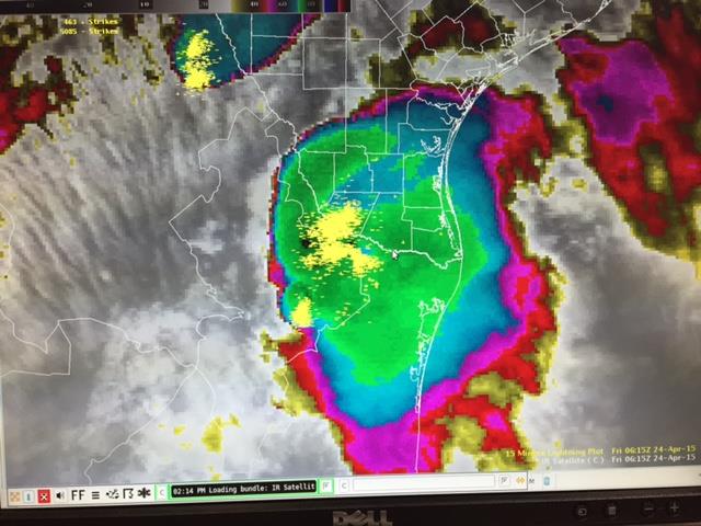 Photo of satellite image of mesoscale convective system that ran into Starr County after midnight on April 24, 2015