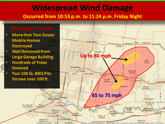 Preliminary wind speed estimates based on initial reports and follow-up NWS survey in Hidalgo County for April 24th2 2015 microburst