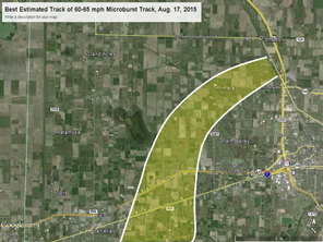 Best estimate of wind damage track from pulsing microburst that affected west Harlingen from 605 PM to around 630 PM  August 17