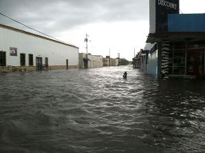 Standing water two feet deep reaches into properties near downtown Edinburg, between 6 and 7 PM June 19, 2015