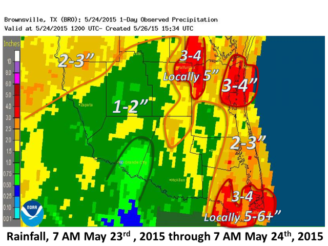 Preliminary rainfall from 7 AM May 23 through 7 AM May 24 2015