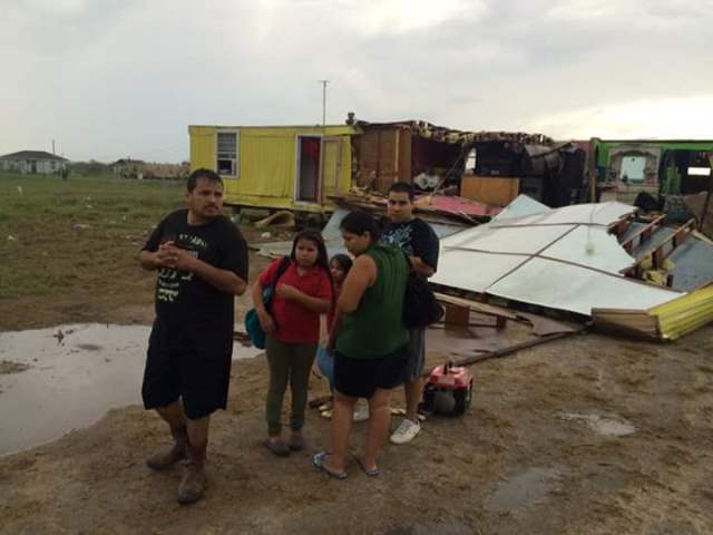 Photo of roof lifted off trailer home in La Joya on October 13, 2015